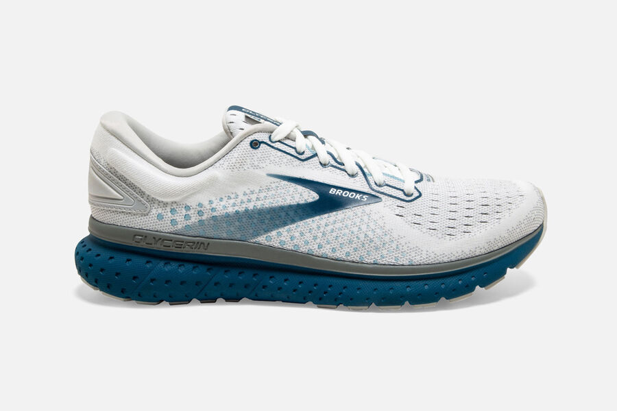 Brooks Glycerin 18 Mens UK - Road Running Shoes - White/Grey/Navy 178-TFAZUD